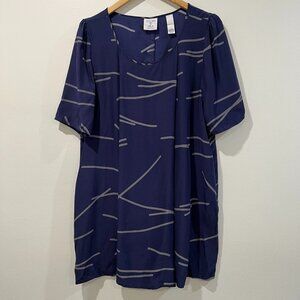 Yellow Is Gold by Sunshine & Shadow Navy Blue Silk Shift Dress Size L